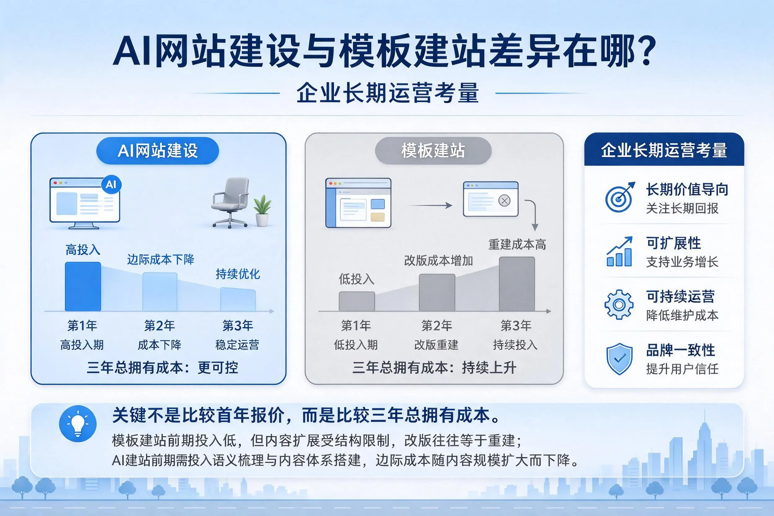 AI网站建设与模板建站差异在哪?衡阳企业长期运营考量